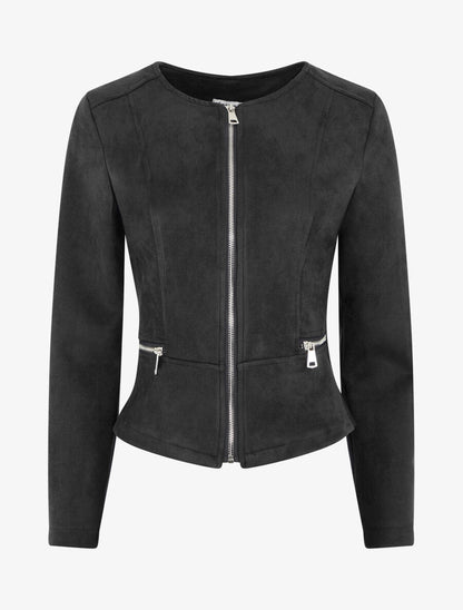 Veste en suédine à zips décoratifs - Noir - 1