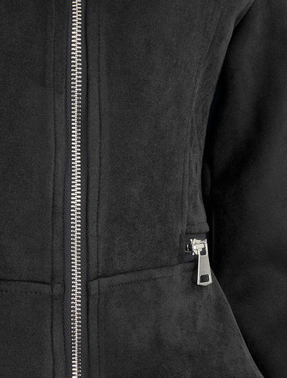 Veste en suédine à zips décoratifs - Noir - 3