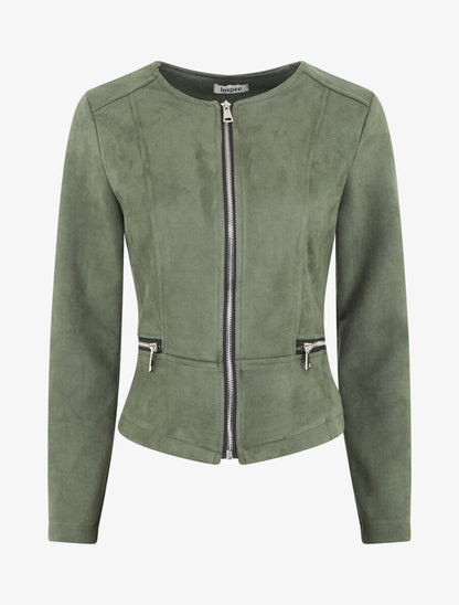Veste en suédine à zips décoratifs - Kaki - 1