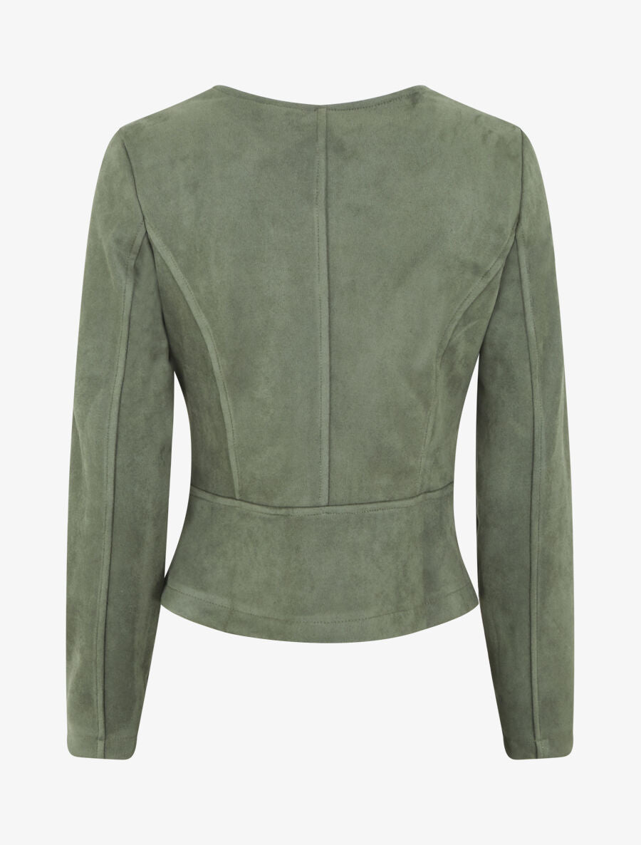 Veste en suédine à zips décoratifs - Kaki - 2