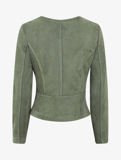 Veste en suédine à zips décoratifs - Kaki - 2