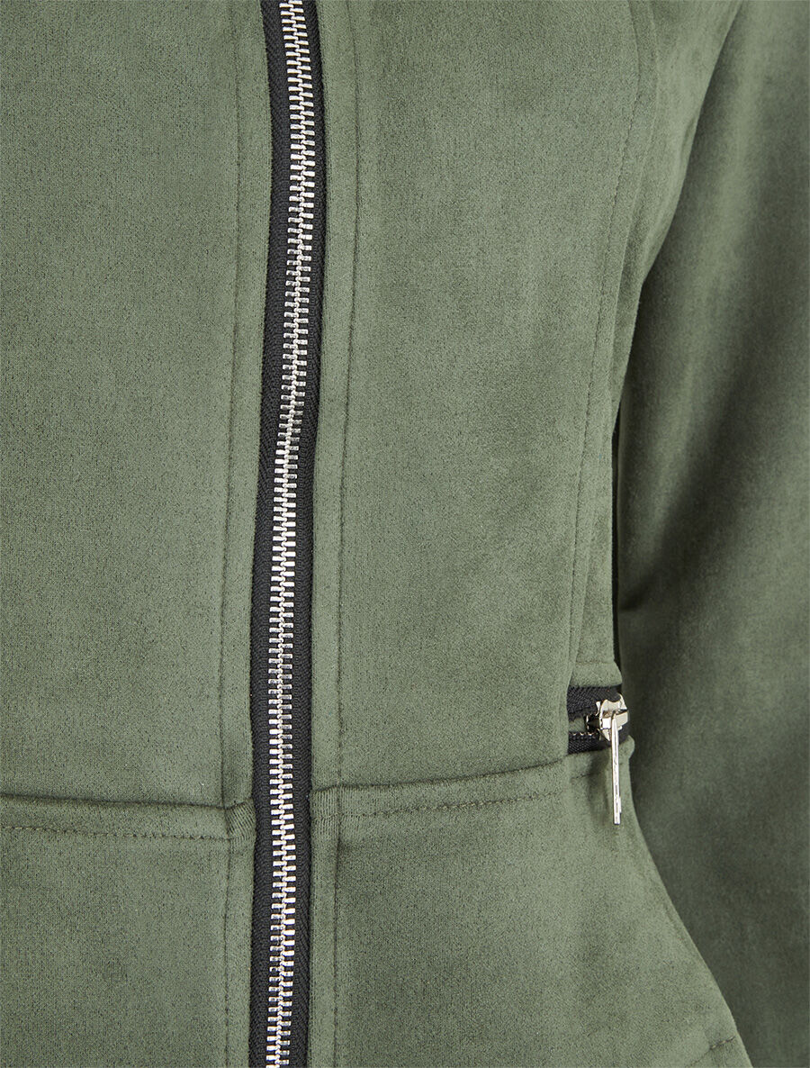 Veste en suédine à zips décoratifs - Kaki - 3
