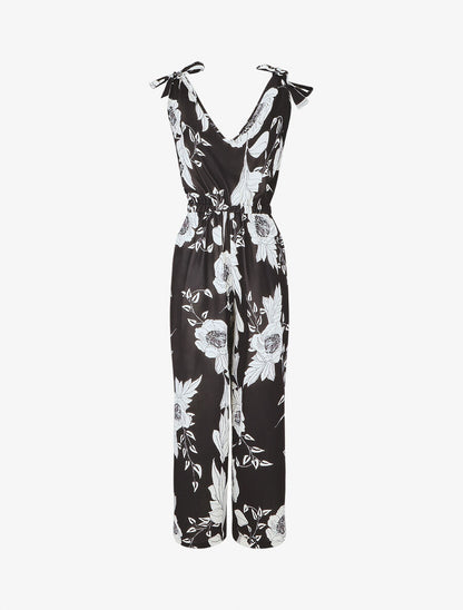 Combinaison ample imprimé grandes fleurs - Noir - 1