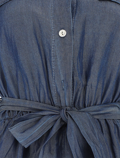 Combishort style chemise manches courtes - Bleu denim - 3