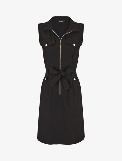 Robe mi-longue sans manches ajustée à zip - Noir - 1