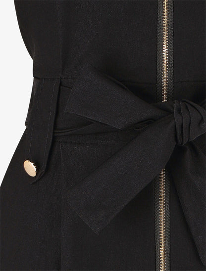 Robe mi-longue sans manches ajustée à zip - Noir - 3