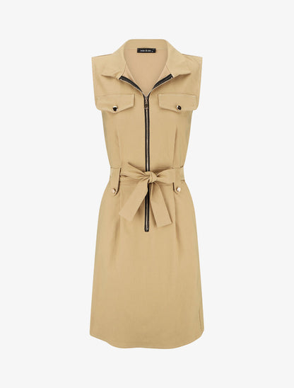 Robe mi-longue sans manches ajustée à zip - Beige - 4