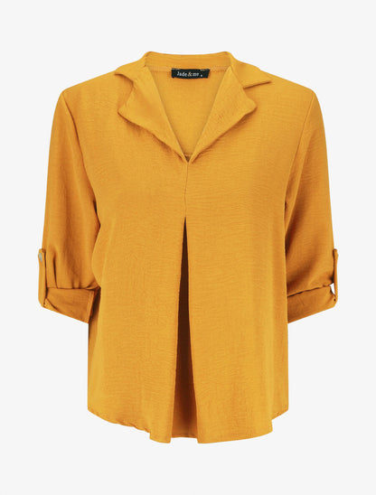 Blouse fluide unie à manches longues - Moutarde - 4