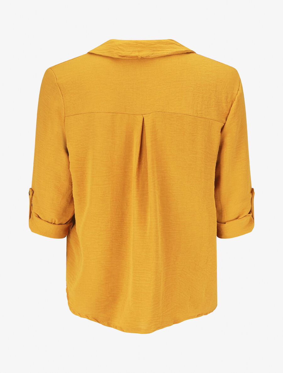 Blouse fluide unie à manches longues - Moutarde - 2