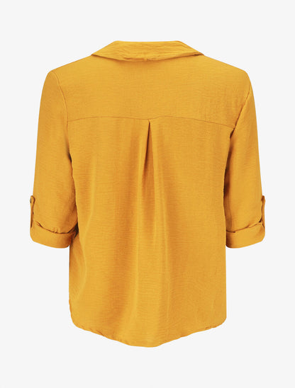 Blouse fluide unie à manches longues - Moutarde - 2