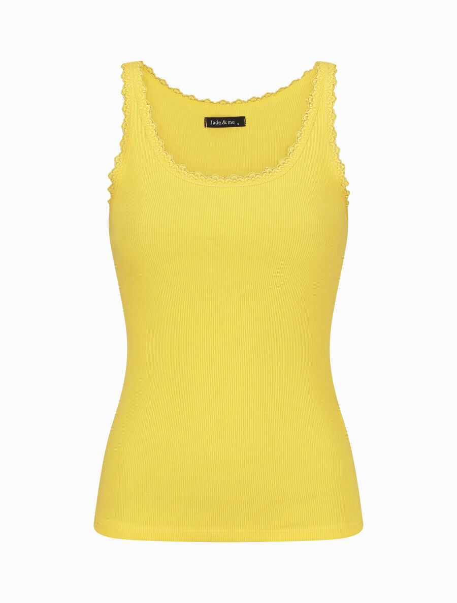 Débardeur côtelé à dentelle - Jaune - 1