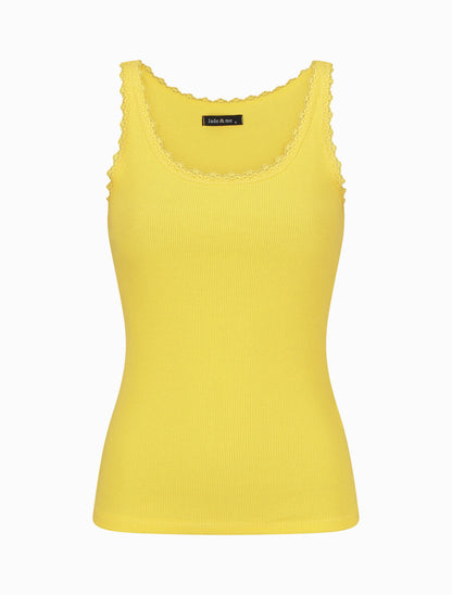 Débardeur côtelé à dentelle - Jaune - 1