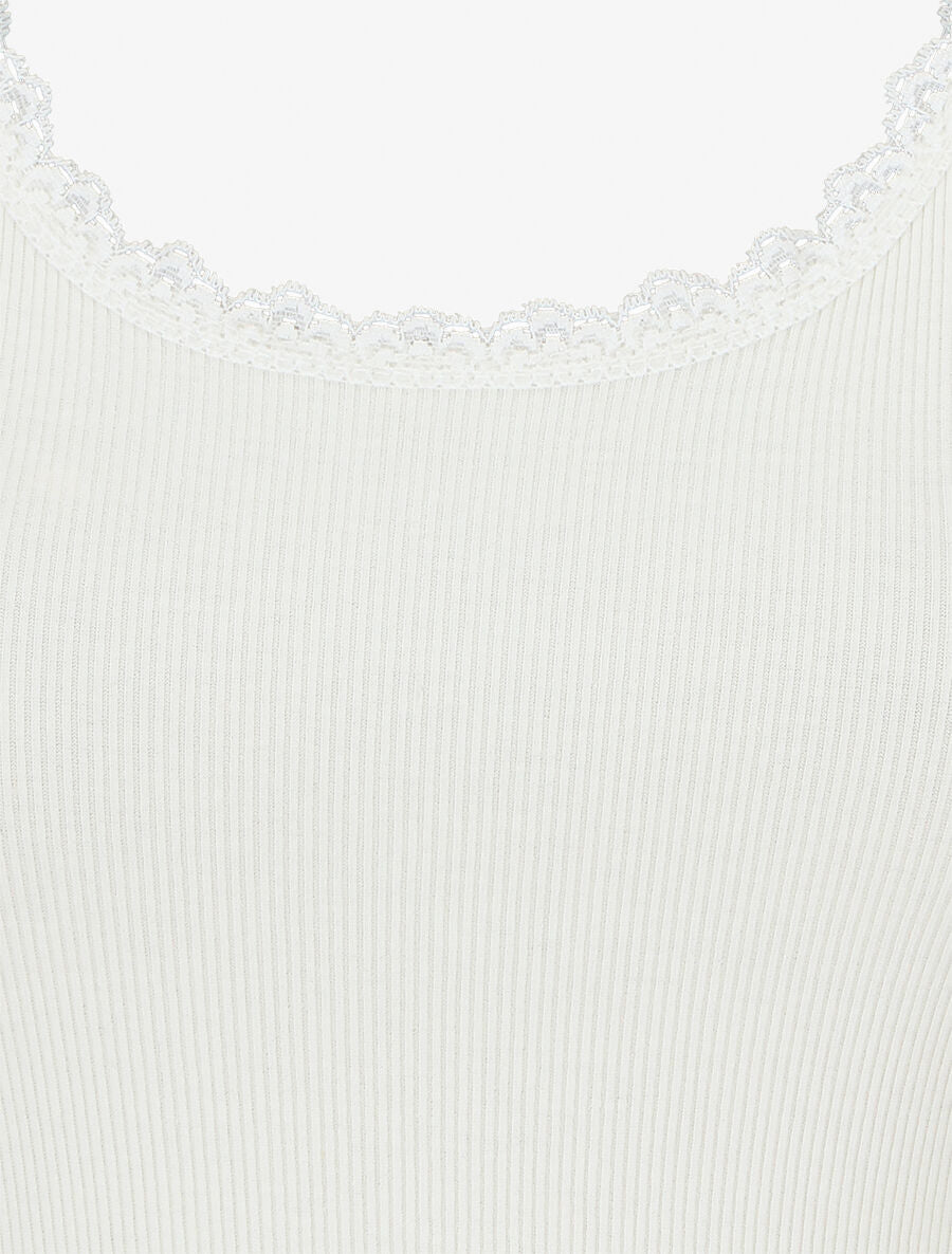 Débardeur côtelé à dentelle - Écru - 3