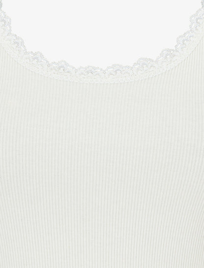 Débardeur côtelé à dentelle - Écru - 3