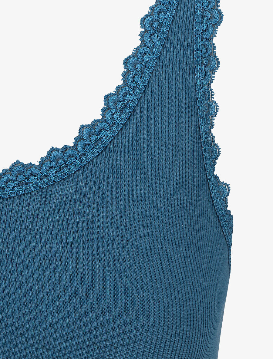 Débardeur côtelé à dentelle - Bleu canard - 3