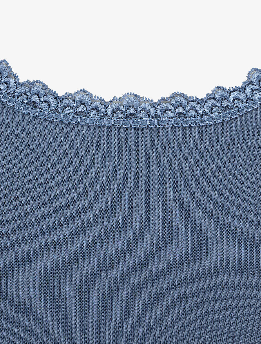 Débardeur côtelé à dentelle - Bleu - 3
