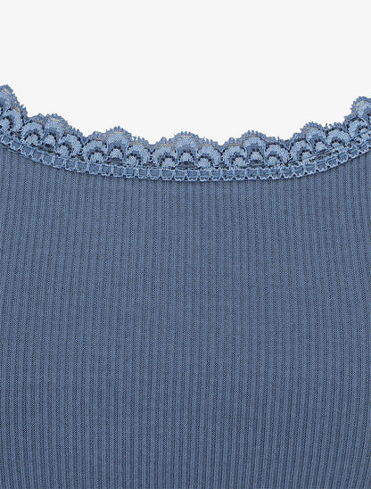 Débardeur côtelé à dentelle - Bleu - 3
