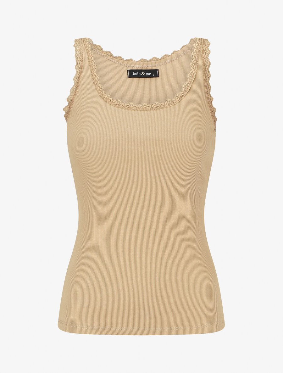Débardeur côtelé à dentelle - Beige - 1