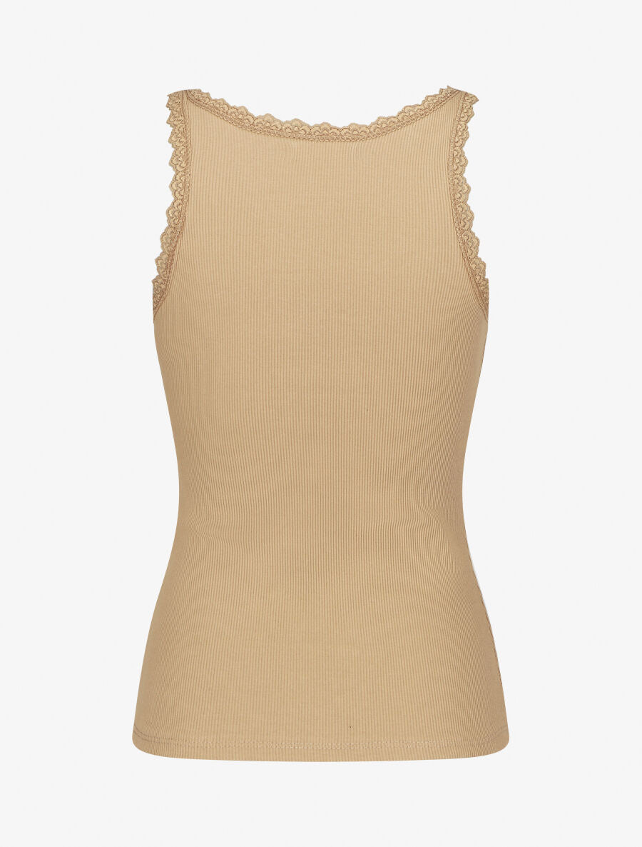 Débardeur côtelé à dentelle - Beige - 2