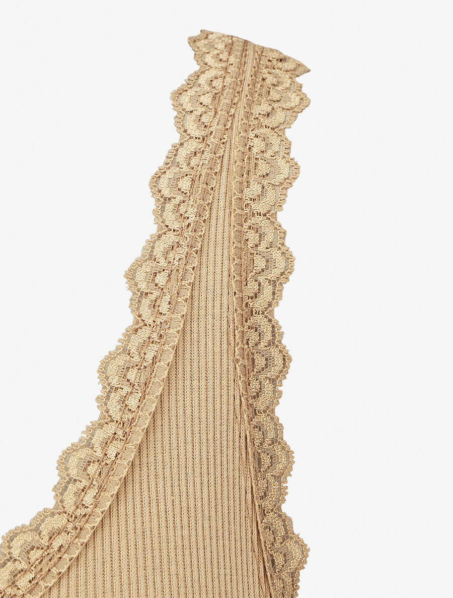 Débardeur côtelé à dentelle - Beige - 3
