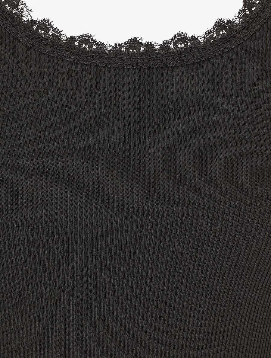 Débardeur côtelé à dentelle - Noir - 3