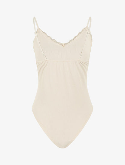 Body côtelé à fines bretelles - Beige - 2