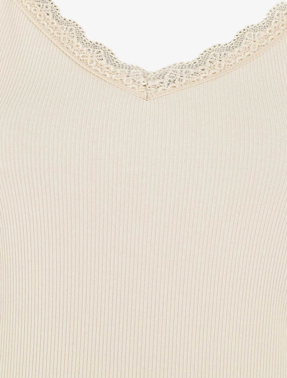 Body côtelé à fines bretelles - Beige - 3