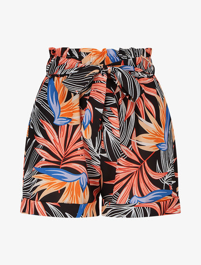 Short élastiqué imprimé feuillage - Rose saumon - 1