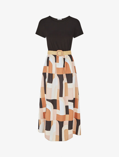 Robe bicolore imprimé graphique - Noir - 4