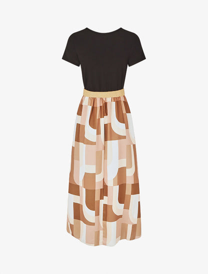 Robe bicolore imprimé graphique - Beige - 2