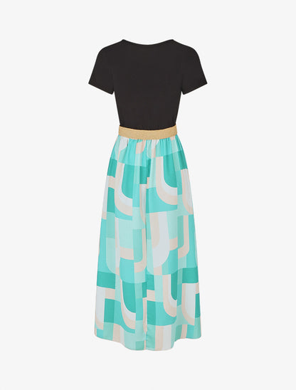 Robe bicolore imprimé graphique - Vert - 2