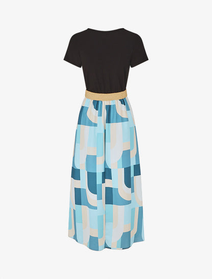 Robe bicolore imprimé graphique - Bleu - 2
