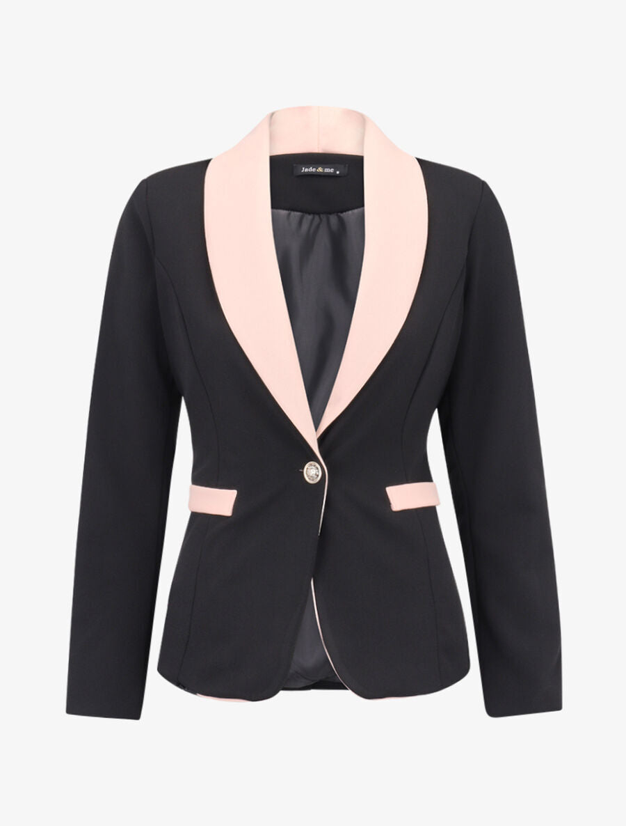 Blazer slim à col et poches contrastants - Noir - 1