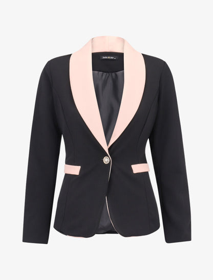 Blazer slim à col et poches contrastants - Noir - 1