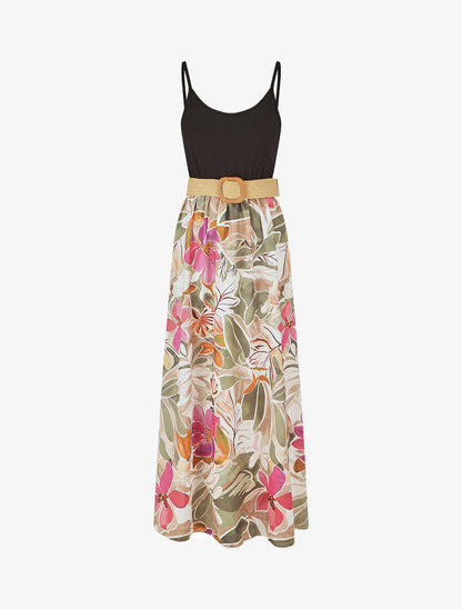 Robe bicolore imprimé tropical - Kaki - 4