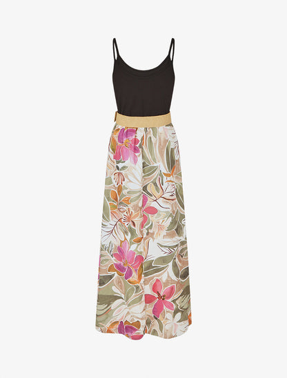 Robe bicolore imprimé tropical - Kaki - 2