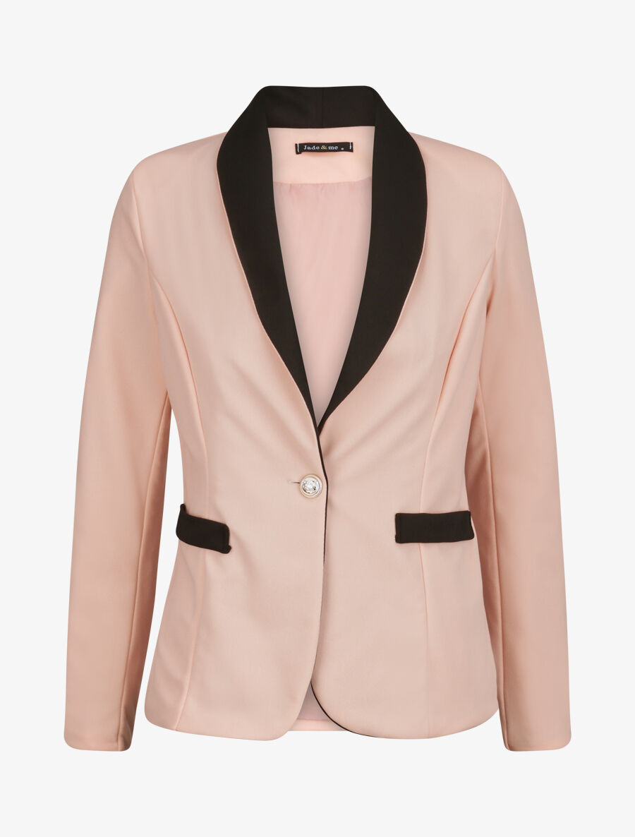 Blazer slim à col et poches contrastants - Rose pâle - 1