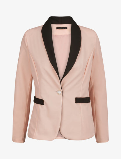 Blazer slim à col et poches contrastants - Rose pâle - 1