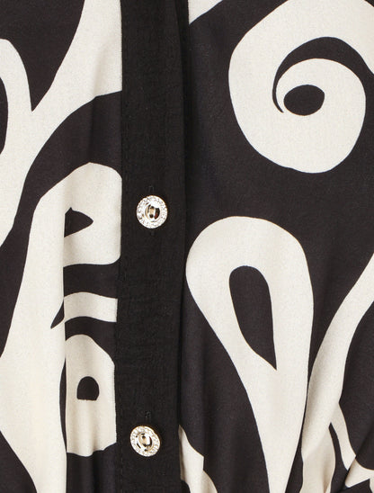 Robe chemise motif graphique manches courtes - Noir - 3