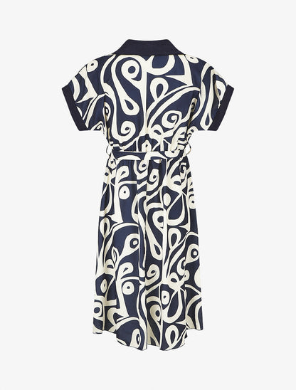 Robe chemise motif graphique manches courtes - Marine - 2