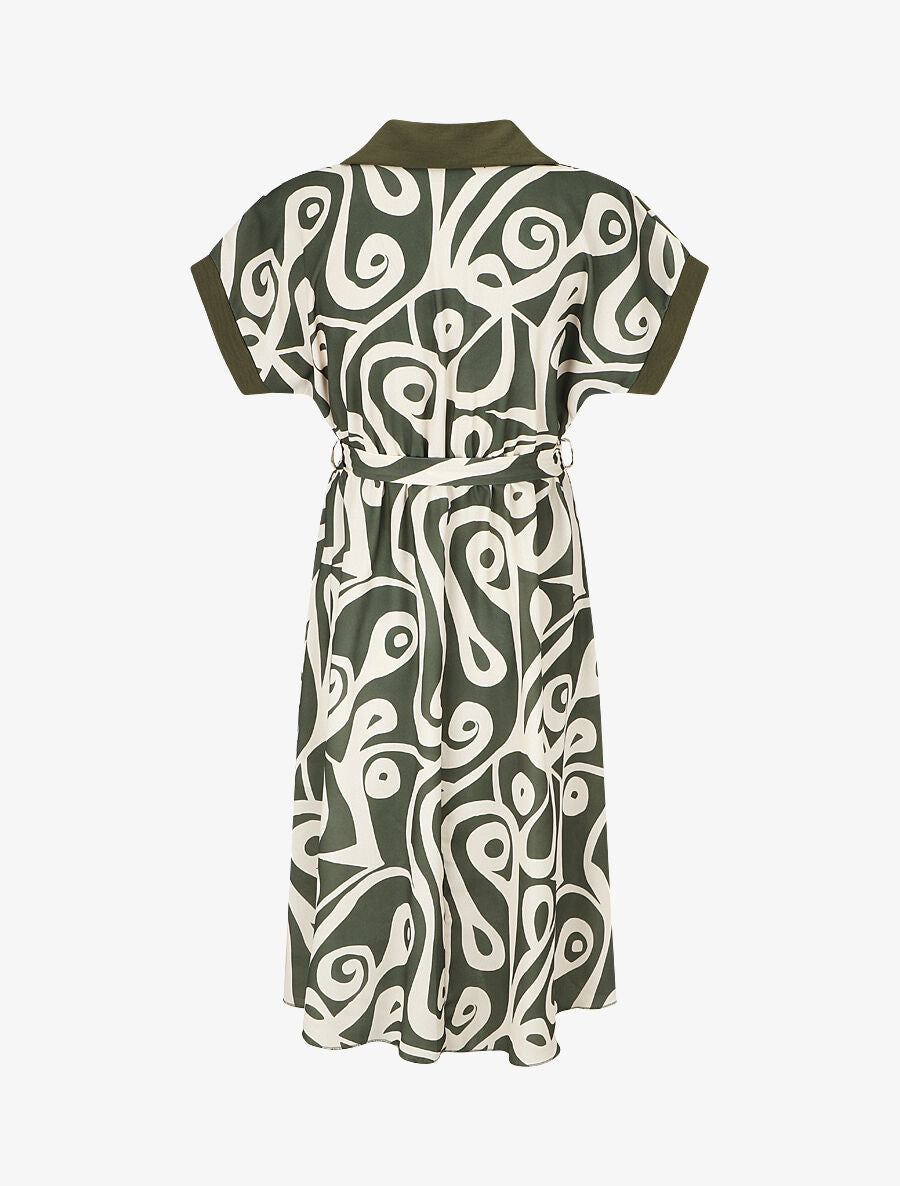 Robe chemise motif graphique manches courtes - Kaki - 2