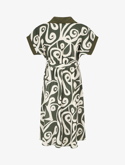 Robe chemise motif graphique manches courtes - Kaki - 2