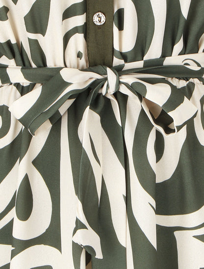 Robe chemise motif graphique manches courtes - Kaki - 3