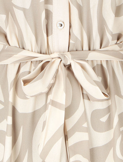 Robe chemise motif graphique manches courtes - Beige - 3