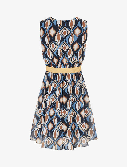 Robe élastiquée à imprimé graphique - Marine - 2