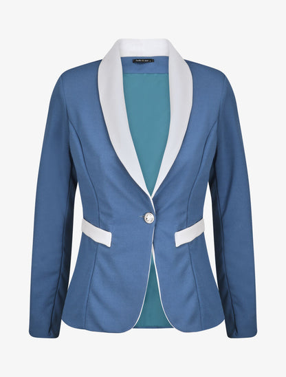 Blazer slim à col et poches contrastants - Bleu - 1