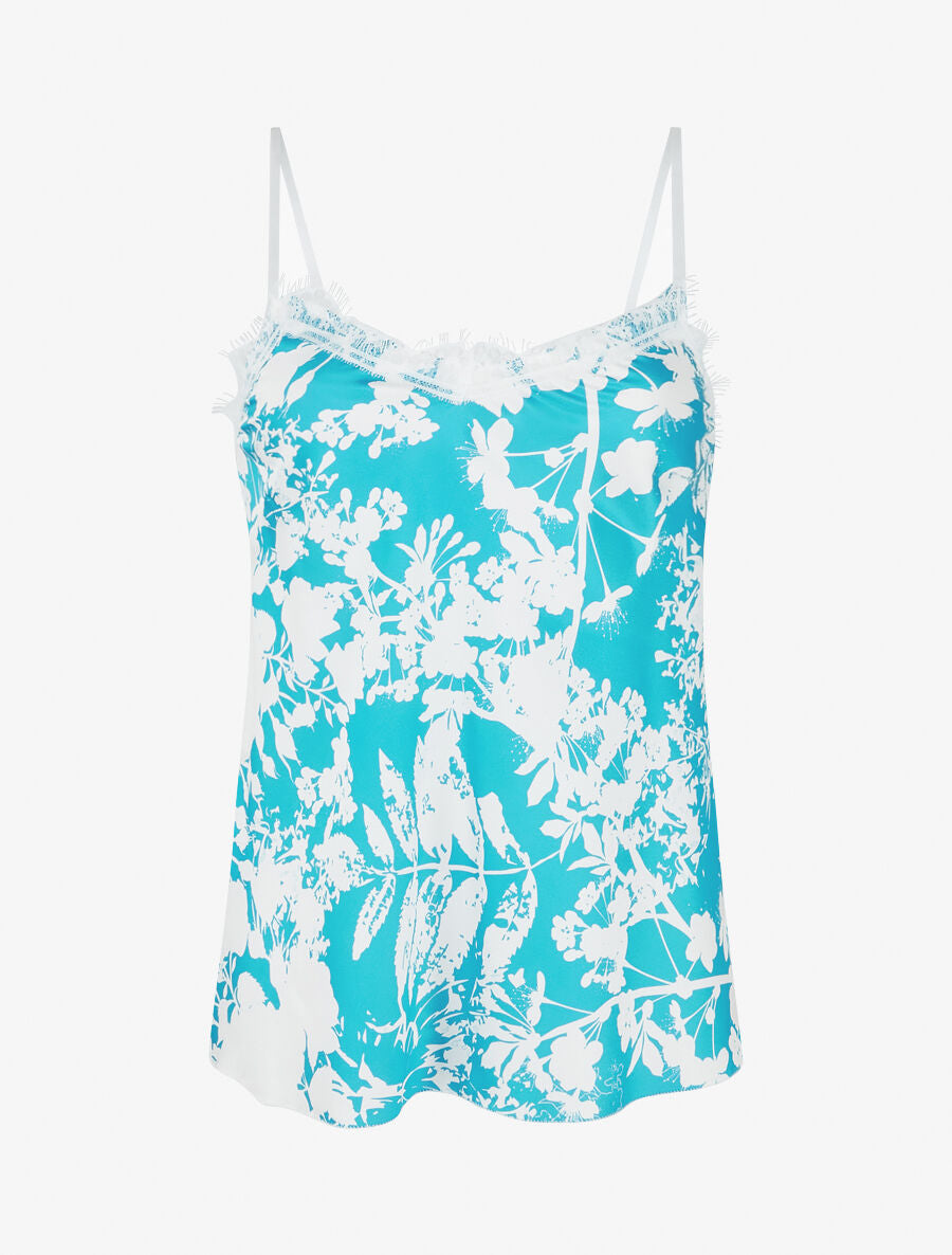 Caraco satiné imprimé fleuri - Turquoise - 1