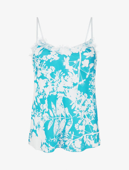 Caraco satiné imprimé fleuri - Turquoise - 1