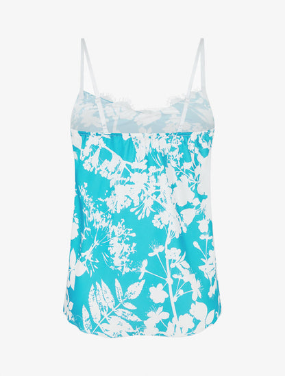 Caraco satiné imprimé fleuri - Turquoise - 2