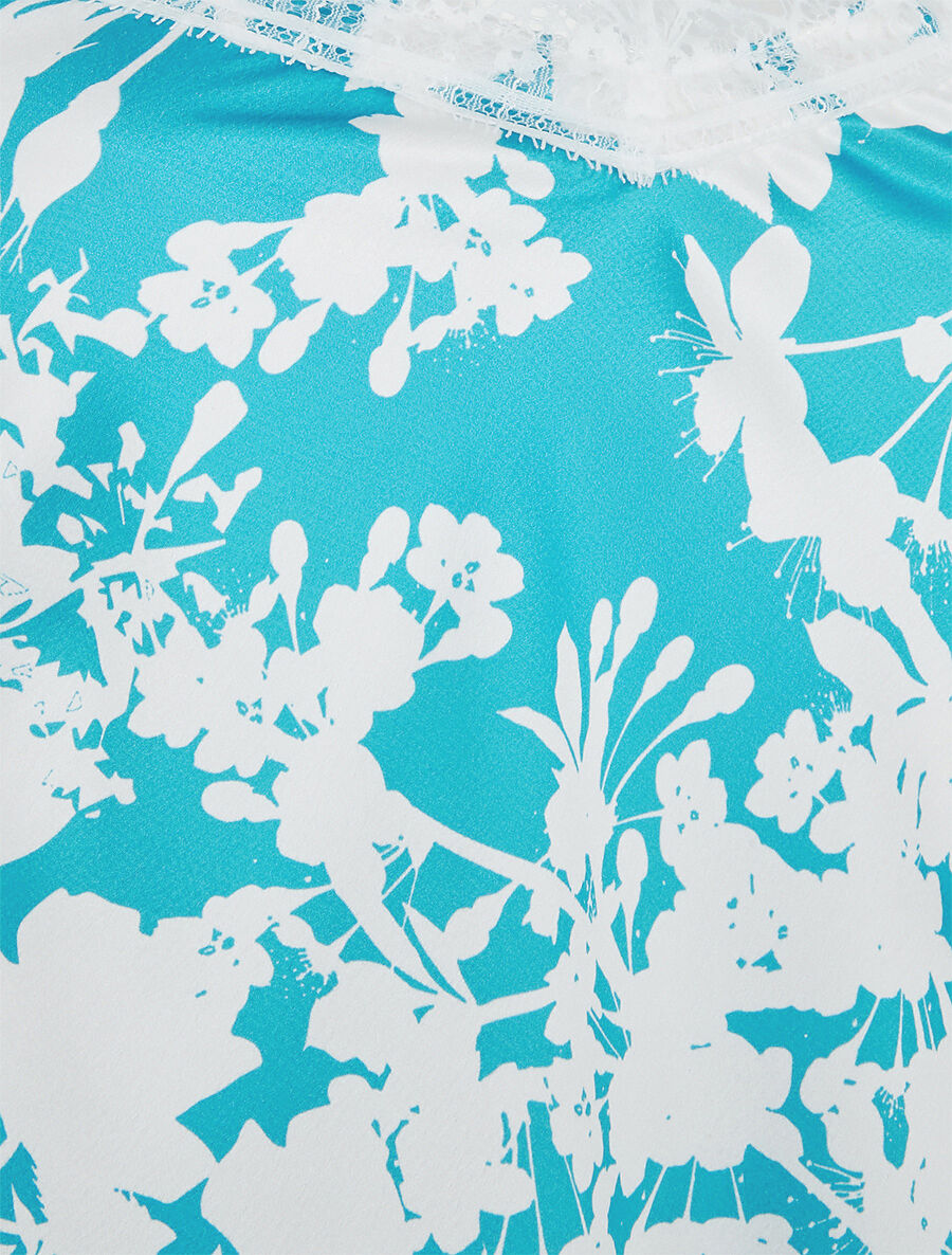 Caraco satiné imprimé fleuri - Turquoise - 3